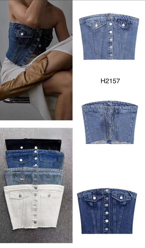 Teksas crop top koji oblikuje struk – Denim statement komad