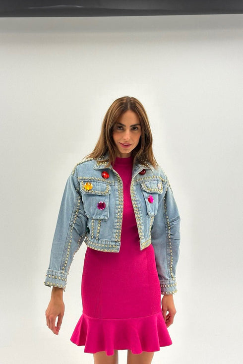 Kratka traper jakna s kristalima – Statement Denim