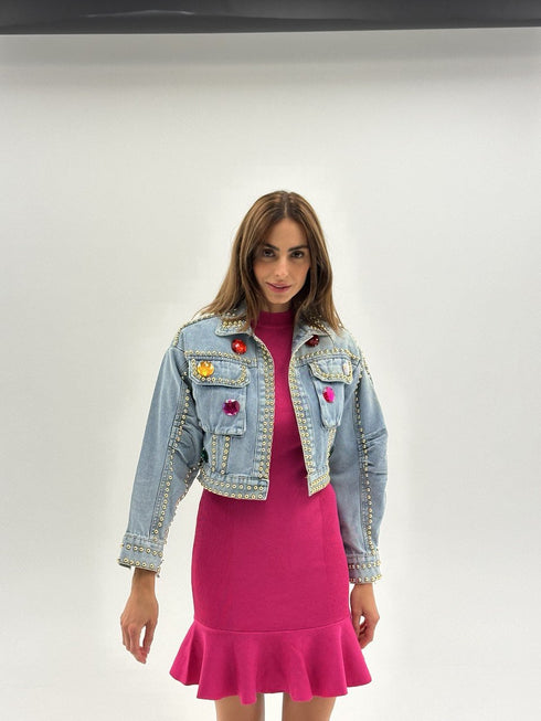Kratka traper jakna s kristalima – Statement Denim