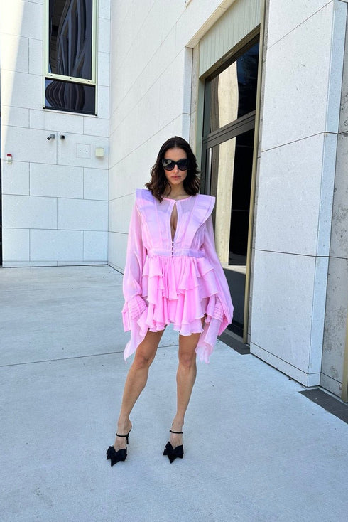 Pink Ruffle Mini Dress